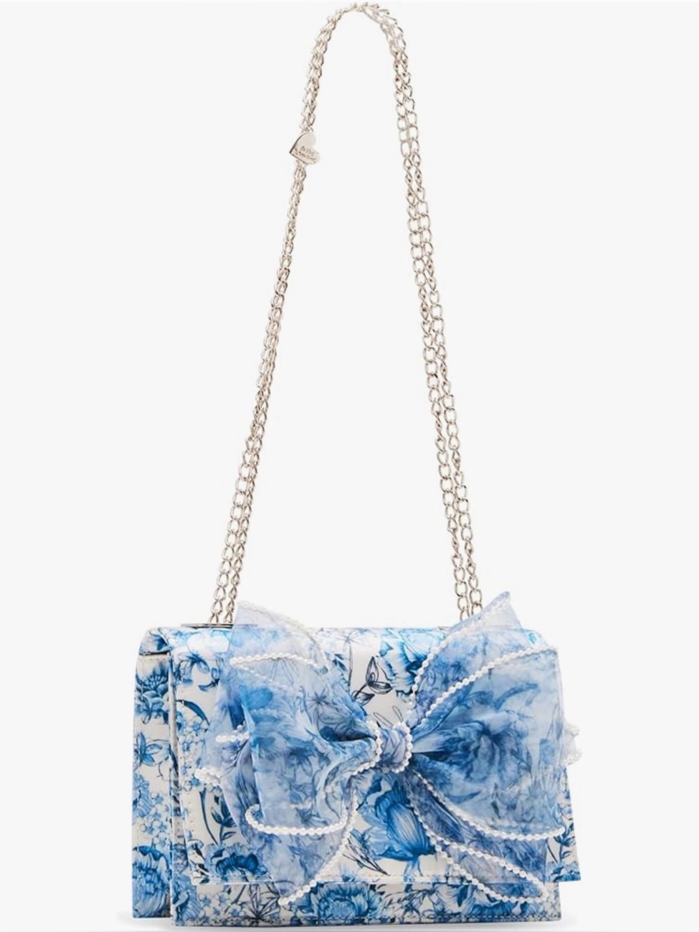 NWT Betsey Johnson Blue Floral Bow Pearl Satchel Crossbody Shoulder Bag